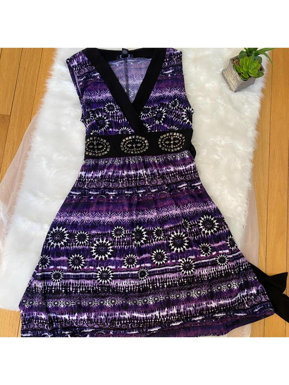 A. Byer Purple and Black Sleeveless V-Neck Sundress Size Small